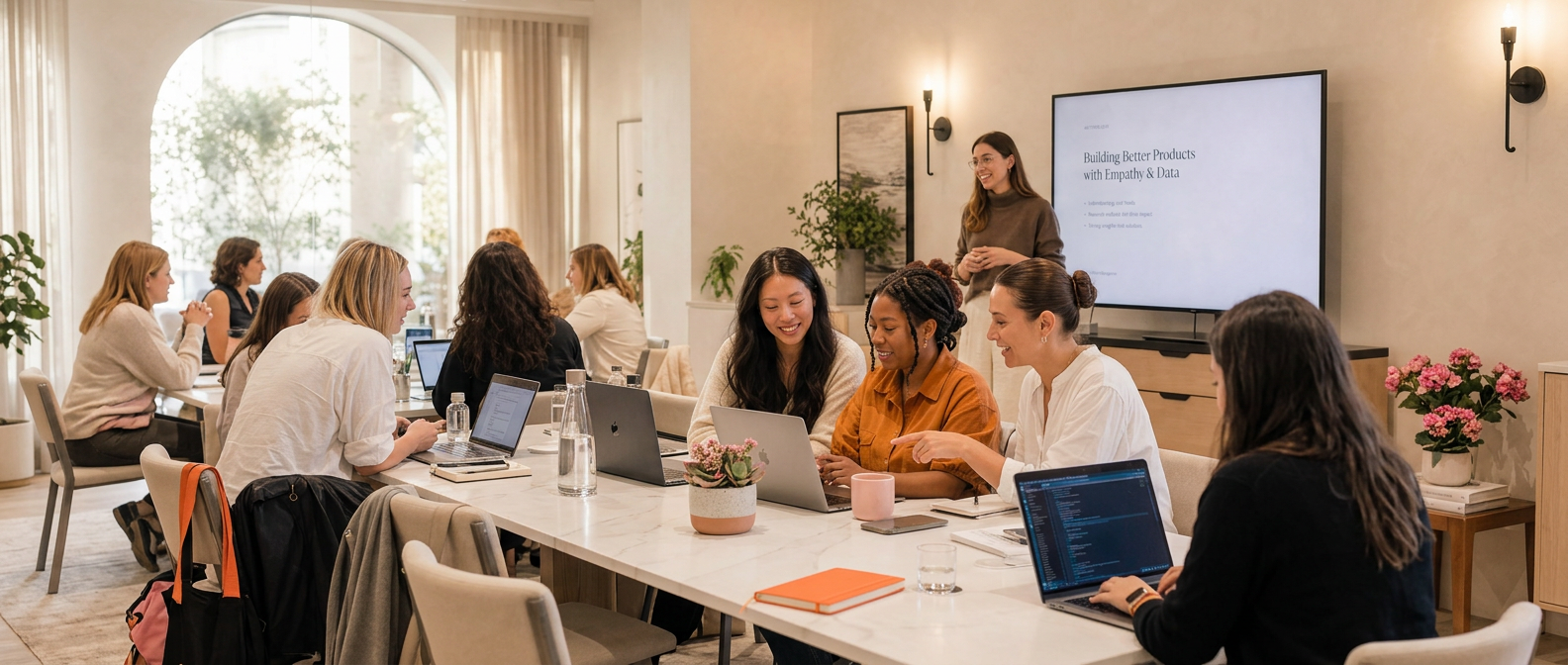 High Her community event — a founder speaking to an audience of women entrepreneurs